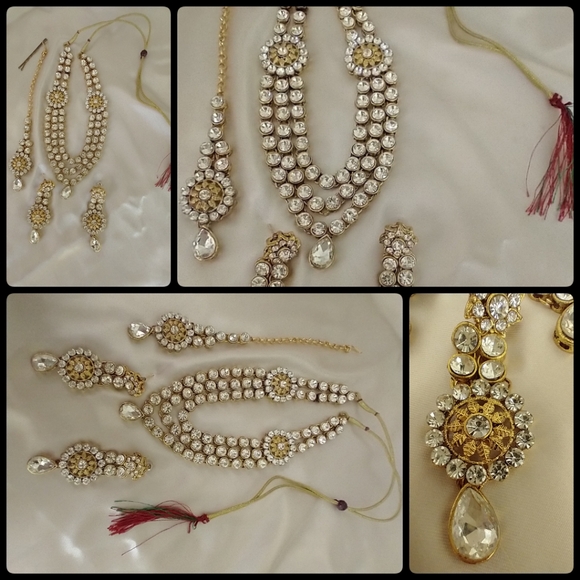 Source Unknown Jewelry - Necklace Set Gold Tone Crystal jewelry Set